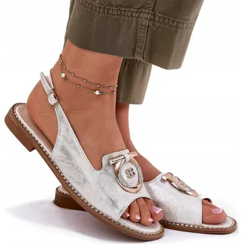 Dámské sandále ELEGANTNÍ STŘÍBRNÉ SANDÁLY S OZDOBOU S.BARSKI KV51-003 VEL. 36