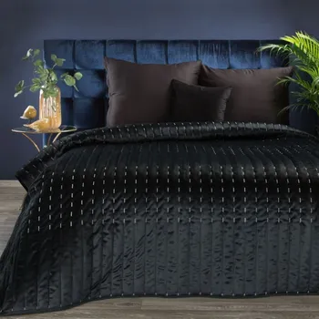 Přehoz na lůžko Prošívaný sametový přehoz na postel černé barvy Šířka: 220 cm | Délka: 240cm