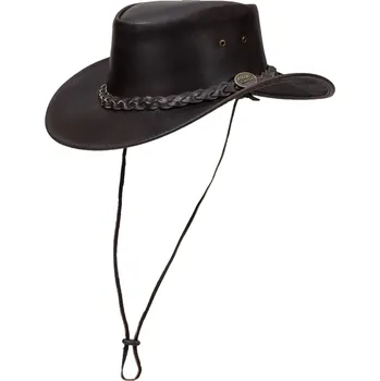 Klobouk Scippis Australský kožený klobouk Ironbark – hnědý s pleteným páskem a šňůrkou Velikost: 59 cm (L)