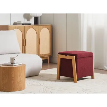 Nábytek Puf tmavě červené látkové čalounění s úložným prostorem doplněk obývací pokoj ložnice glam retro Beliani