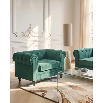 Křeslo křeslo Zelené sametové Chesterfield, prošívané vintage glamour salonky Beliani