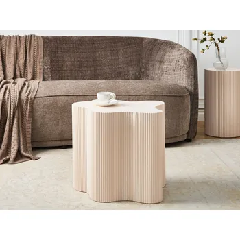 Obývací pokoj Odkládací stolek krémově bílý MDF 40 x 50 cm žebrovaný design nepravidelný tvar moderní styl obývací pokoj Beliani
