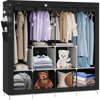 Šatní skříň PŘENOSNÝ ŠATNÍK / ORGANIZÉR NA OBLEČENÍ ČERNÝ 170X45X170 CM DO POKOJE I GARÁŽE