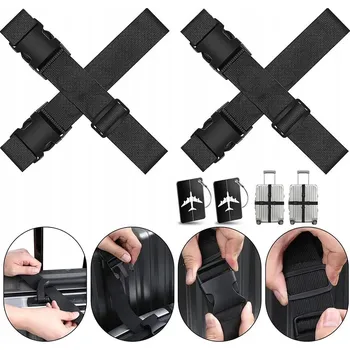 4x POPRUH NA KUFR ZABEZPEČUJÍCÍ PÁSY NA ZAVAZADLA + 2x JMENOVKA NA ZAVAZADLO