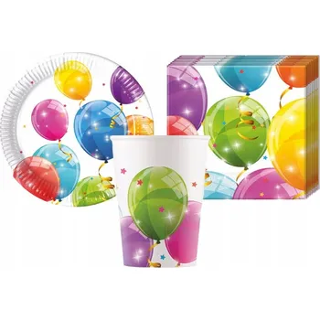 Jednorázové nádobí SADA BAREVNÉ BALÓNKY, TALÍŘKY, KELÍMKY, UBROUSKY NA NAROZENINY