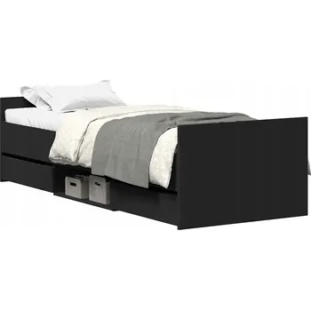 Postel Rám postele s čelem a zásuvkami, černá, 203 x 93 x 50 cm