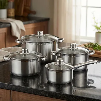 Sada nádobí Sada 4 nerezových hrnců s pokličkami BAHAMA