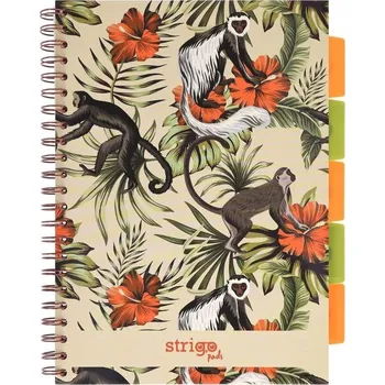 Blok Kroužkový Blok A4 100 listů s rozdělovači STRIGO PADS Book Tropiki Małpki (Tropické opičky)