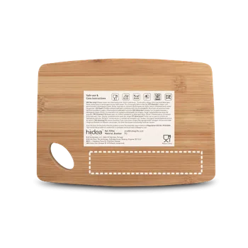 Kuchyňské prkénko CAPERS. Bambusová servírovací deska GRAVÍROVÁNÍ LASEREM (max. 1 barva, 130 x 25mm) 1 barva 5 SPODNÍ ČÁST ZADNÍ STRANY