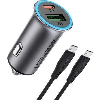 Acefast - nabíječka do auta (B16) - rychlé nabíjení, USB, Type-C, 95W, PD3.0, s kabelem Type-C, 1,2m, hliníková slitina - metalická šedá