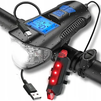 Cyklosvítilna LED SVĚTLO NA KOLO S TACHOMETREM A KAPESNÍ SVÍTILNA