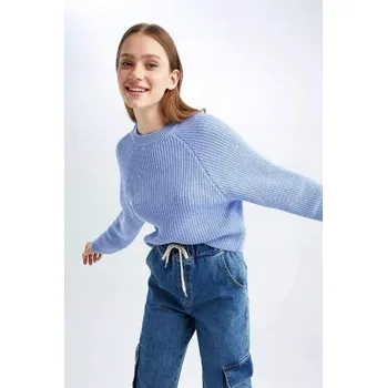 Dámský svetr DEFACTO MODRÝ SVETR S DLOUHÝM RUKÁVEM PRO VOLNÝ ČAS XXS 0Z0C4_B*
