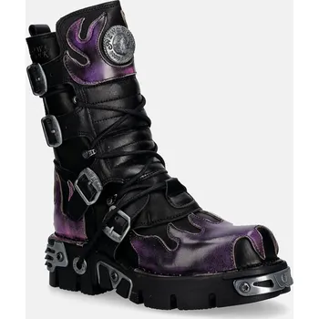 Dámské kozačky Kožené kotníkové boty New Rock ITALI NEGRO, PULIK FUEGO LILA, REACTOR NEGRO M.591.C41 fialová 49X, EUR 42
