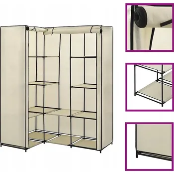 Šatní skříň Rohová Skříň s kovovým rámem a potahem, krémová, 130x87x169 cm