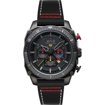 Hodinky AVI-8 Hawker Hunter Dual Time Chronograph 43mm 5ATM AV-4100-04 Černá