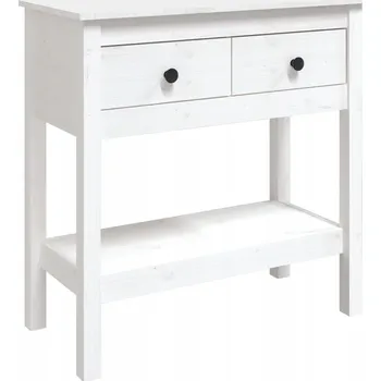 Konferenční stolek Dřevěný konzolový stolek se zásuvkami, masivní borovicové dřevo, bílý, 75x35x75 cm