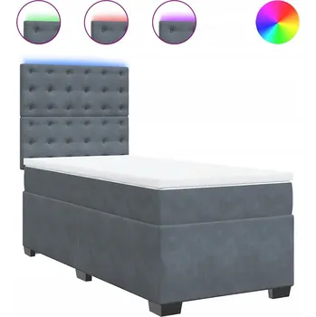 Postel Kontinentální postel s LED, tmavě šedá, 200 x 100 x 140,5/150,5 cm
