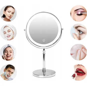 Kosmetické zrcátko Stojací LED zrcátko na make-up s 10x zvětšením, otočné, bílé