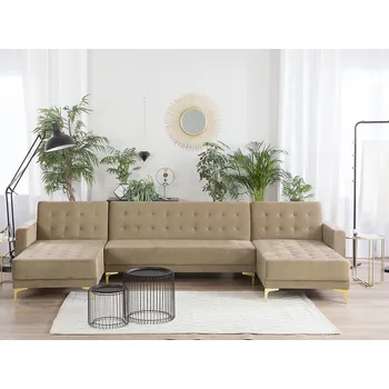 Sedací souprava Rozkládací pohovka pískově béžová sametové čalounění moderní styl 5místná modulární ve tvaru U s lenoškami obývací pokoj Beliani