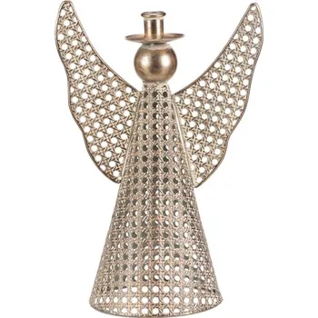 Vánoční dekorace Anděl kovový - 35 cm, na kónickou svíčku, měděný Barva: Zlatá