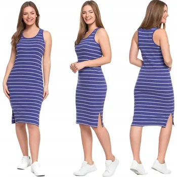 Dámské šaty ŠATY DÁMSKÉ MIDI BAVLNĚNÉ MORAJ KLASICKÉ S ROZPARKEM, PROUŽKOVANÉ S