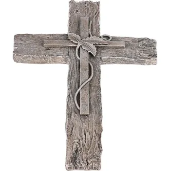 Kříž s lístky, imitace dřeva - polyresin, šedý Barva: šedá