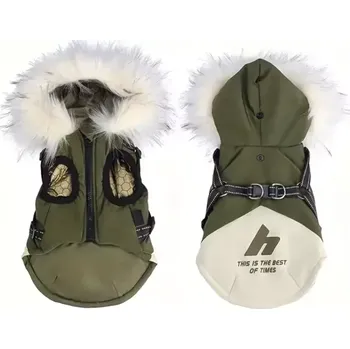 Obleček pro psa Luxusní zimní bunda pro psy s kapucí a kožešinou - Zelená , 3XL