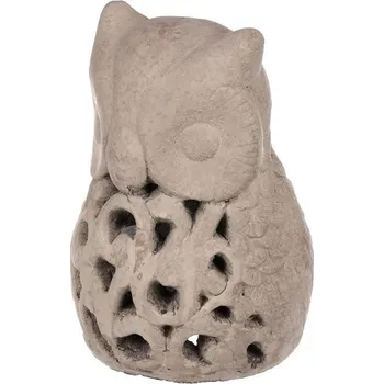 Svícen Betonová lucerna na svíčku, šedá, tvar sovy - odolná dekorace do exteriéru Barva: šedá