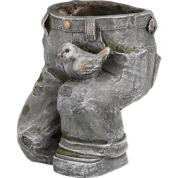 Obal na květináč Šedý obal na květiny z magneziové keramiky - originální design s ptáčkem Barva: šedá