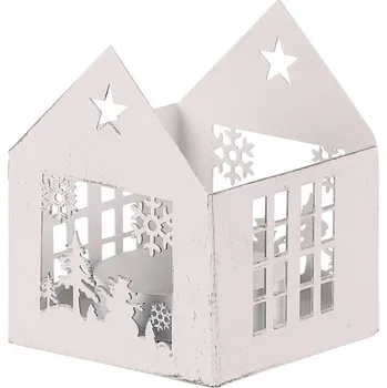 Svícen Svícen kovový - tvar domečku, menší, bílý