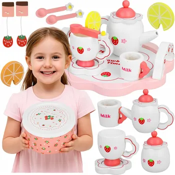 Dřevěná hračka DŘEVĚNÁ Sada na čaj pro děti Kávový servis Konvička Bezpečná