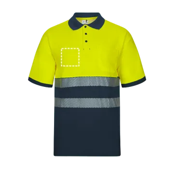 Pánská košile VL ACHELOUS. Dvoubarevná piké polokošile (150 g/m²) s krátkým rukávem, z bavlny (55 %) a polyesteru (45 %) Digitální Transfer (max. 13 barev, 100 x 100mm) 13 barev 1 Levý obránce