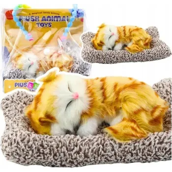 Figurka LEAN Toys Spící Zrzavý Kocour na Polštáři Figurka s Kožíškem Taška Zvuky