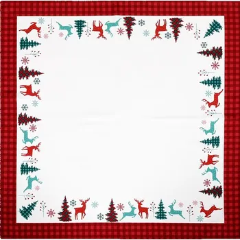 Vánoční dekorace Ubrus bílý - vánoční, červené okraje, 100% polyester, 80 x 80 cm Barva: bílá