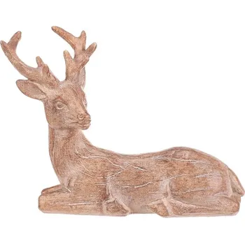 Polyresinová figurka jelena, sedící, imitace dřeva, M, přírodní barva Barva: Přírodní