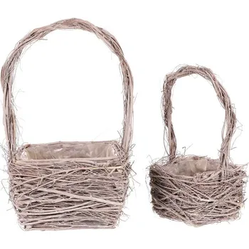 Proutěný obal - hranatý košík, šedý, sada 2 ks pro květiny Barva: šedá