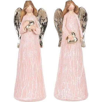 Vánoční dekorace Anděl - polyresin, růžový se zlatým srdcem, mix 2, cena za 1 ks Barva: Růžová