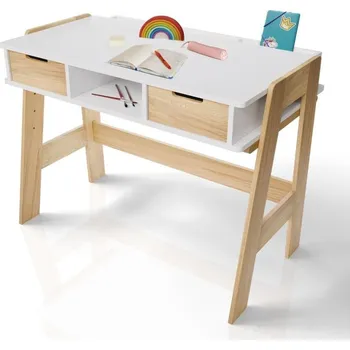 Psací stůl Dětský psací stůl bílý, výškově nastavitelný, úložný prostor
