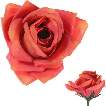 umělá květina Růže - umělý květ, cihlově červený, cena za balení (12 ks) Barva: Oranžová