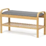 Skandinávský botník z masivního bambusu s polstrovaným sedákem, 91x34x51 cm, šedý Barva: Přírodní
