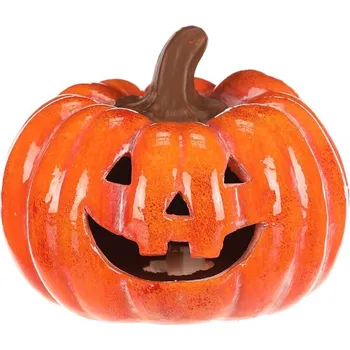 Oranžová keramická dýně s LED osvětlením - strašidelný dekor na Halloween Barva: Oranžová