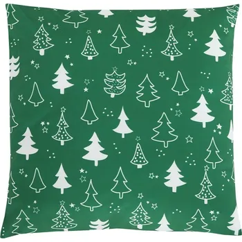 Polštář Polštář sametový s výplní, zelený - bílé stromky, 100% polyester, 45 x 45 cm Barva: Zelená