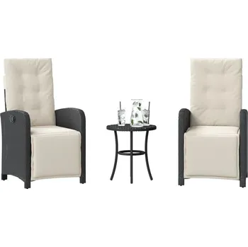Zahradní sestava vidaXL 3dílný bistro set s poduškami polyratan [365206] Barva: Černá a krémová