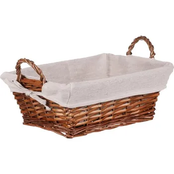 Nákupní košík Hnědý proutěný koš s látkou, hranatý, 2 ucha - přírodní styl Barva: Hnědá