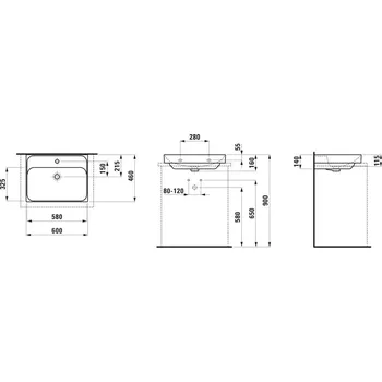 Umyvadlo LAUFEN MEDA - umyvadlo, broušená spodní část umyvadla (H816113) Barva: Bílá, Provedení: bez otvoru pro baterii