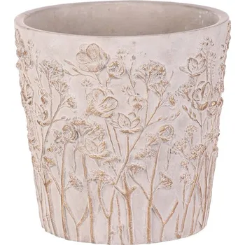 Obal na květináč Obal betonový - květinový vzor, vel. M, šedý Barva: šedá