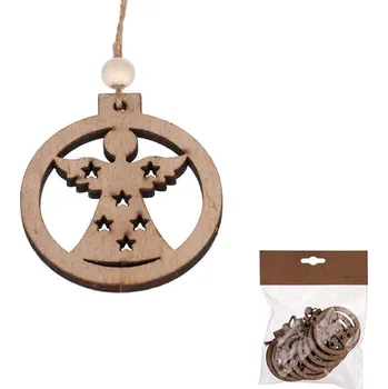 Vánoční dekorace Anděl v kruhu - závěsný, dřevo, přírodní b., cena za balení (8 ks) Barva: Přírodní