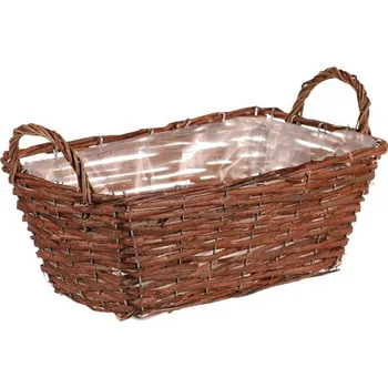 Hnědý proutěný koš hranatý L s igelitovou vložkou - rustikální květinový obal Barva: Hnědá