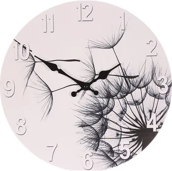 Hodiny Hodiny nástěnné - pr. 34 cm, MDF, pampeliška, černo-bílé Barva: bílá