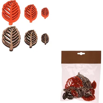 Vánoční dekorace Bukové listy - dřevo, mix 2 barev a 3 vel., cena za balení (18 ks) Barva: Oranžová